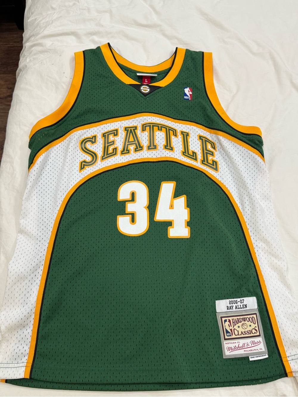 Mitchell & Ness Seattle SuperSonics #34 Green White Jersey